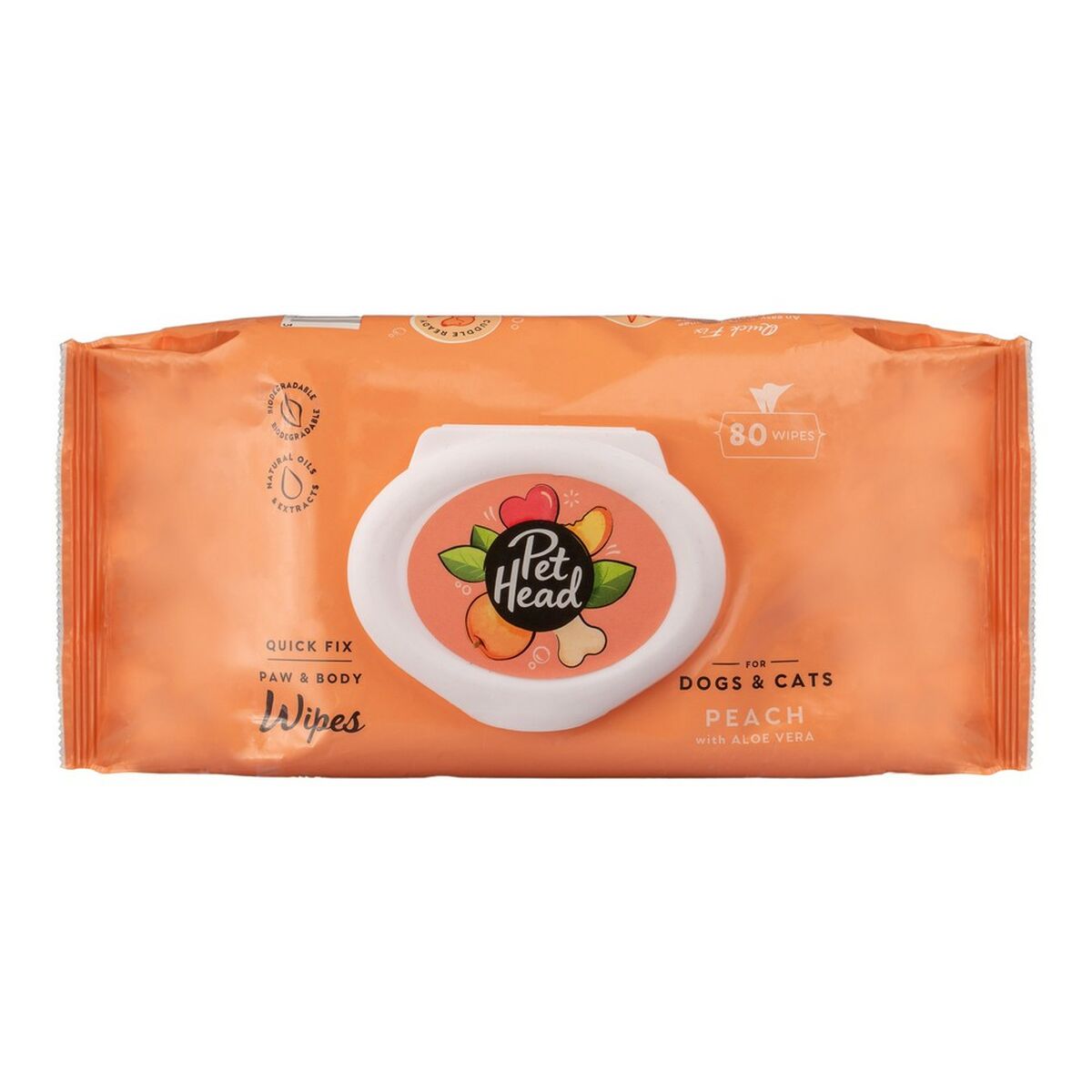 Pet Head Quick Fix Peach Wet Wipes (80 pieces)